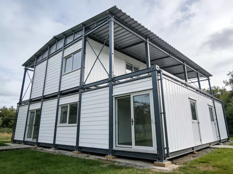 Maison préfabriquée à structure métallique verte