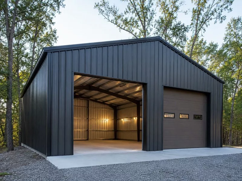 Construction de garage à structure métallique de faible épaisseur