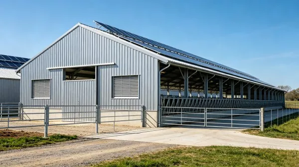 Construction d'une ferme de bétail à ossature d'acier