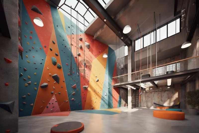 Salle d'escalade intérieure structurée en acier